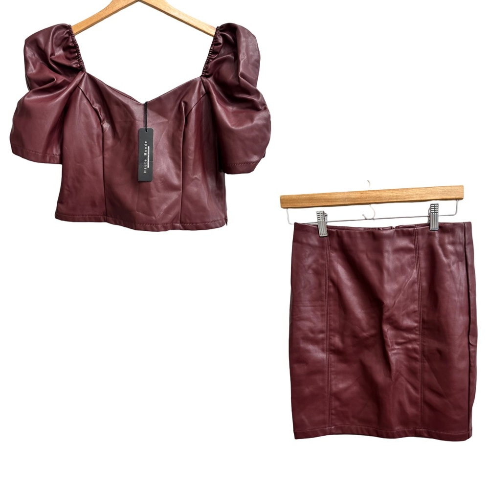 Haute Monde Faux Leather 2pc Set Crop Top and Skirt Size Medium NWT